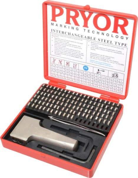 Pryor - 112 Piece, 3/32 Inch Character, Hardened Steel Type Set - 12 Character Capacity - Makers Industrial Supply