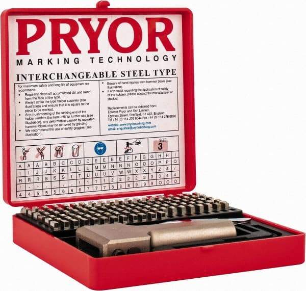 Pryor - 112 Piece, 1/8 Inch Character, Hardened Steel Type Set - 9 Character Capacity - Makers Industrial Supply