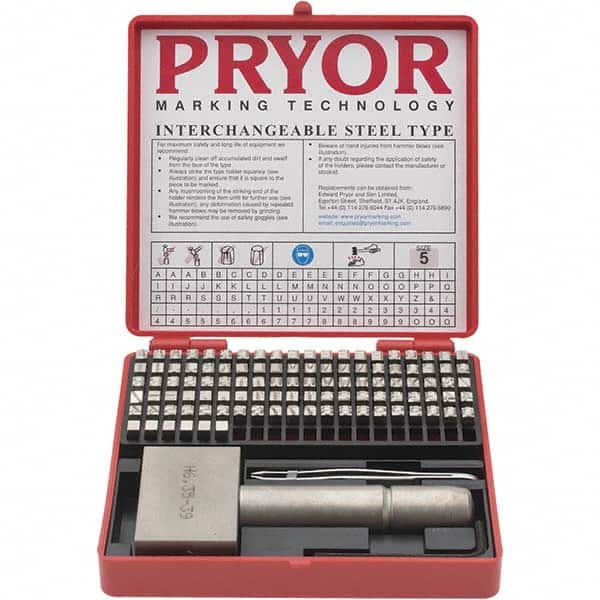 Pryor - 106 Piece, 3/16 Inch Character, Hardened Steel Type Set - 8 Character Capacity - Makers Industrial Supply