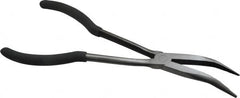 Value Collection - 11" OAL, 4" Jaw Length x 11/16" Jaw Width, Long Nose Pliers - Serrated Jaw, Angled Head, Plastic Dipped Handles - Makers Industrial Supply