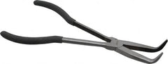 Value Collection - 11" OAL, 4" Jaw Length x 11/16" Jaw Width, Long Nose Pliers - Serrated Jaw, Angled Head, Plastic Dipped Handles - Makers Industrial Supply