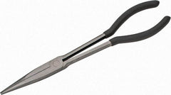 Value Collection - 11" OAL, 4" Jaw Length x 11/16" Jaw Width, Long Nose Pliers - Serrated Jaw, Straight Head, Plastic Dipped Handles - Makers Industrial Supply