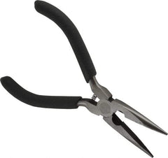 Value Collection - 5" OAL, 1-1/2" Jaw Length x 9/16" Jaw Width, Long Nose Side Cutting Mini Pliers - Serrated Jaw, Plastic Dipped Handles, with Spring - Makers Industrial Supply