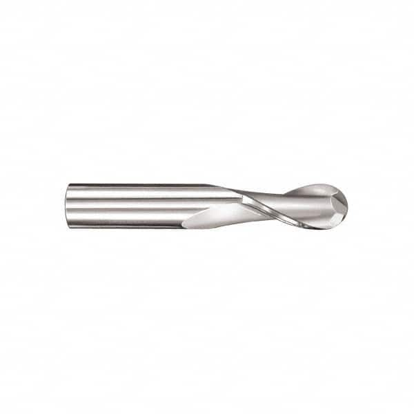 SGS - 11mm Diam, 25mm LOC, 2 Flute Solid Carbide Ball End Mill - Uncoated, Single End, 75mm OAL, 12mm Shank Diam, Spiral Flute - Makers Industrial Supply