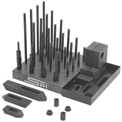 TE-CO - 53 Piece Fixturing Step Block & Clamp Set with 5/16" T-Slot, 5/16-18 Stud Thread - 3, 4, 5, 6, 7 & 8" Stud Lengths - Makers Industrial Supply