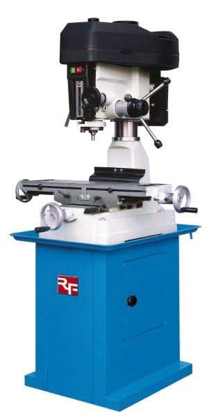 Rong Fu - 1 Phase, 16-3/8" Swing, Step Pulley Mill Drill Machine - 28-1/2" Table Length x 8-1/4" Table Width, 18-1/8" Longitudinal Travel, 6-1/4" Cross Travel, 12 Spindle Speeds, 1 hp, 115/230 Volts - Makers Industrial Supply