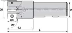 Kennametal - 3/4" Cut Diam, 0.357" Max Depth of Cut, 3/4" Shank Diam, 85.73mm OAL, Indexable Square Shoulder End Mill - AD.T 1035 Inserts, Weldon Shank, 0° Lead Angle, Through Coolant - Makers Industrial Supply