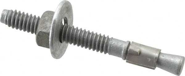 Made in USA - 1/4" Diam, 1/4" Drill, 2-1/4" OAL, 2-7/8" Min Embedment Wedge Expansion Concrete Anchor - Grade 5 Steel, Galvanized Finish, Hex Nut Head, Hex Drive, 1-3/8" Thread Length - Makers Industrial Supply