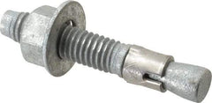 Made in USA - 3/8" Diam, 3/8" Drill, 2-1/4" OAL, 2-7/8" Min Embedment Wedge Expansion Concrete Anchor - Grade 5 Steel, Galvanized Finish, Hex Nut Head, Hex Drive, 1-3/16" Thread Length - Makers Industrial Supply