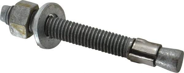 Made in USA - 1/2" Diam, 1/2" Drill, 4-1/4" OAL, 4-5/8" Min Embedment Wedge Expansion Concrete Anchor - Grade 5 Steel, Galvanized Finish, Hex Nut Head, Hex Drive, 3" Thread Length - Makers Industrial Supply