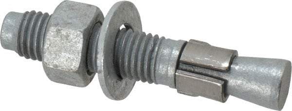 Made in USA - 3/4" Diam, 3/4" Drill, 4-1/4" OAL, 1-3/8" Min Embedment Wedge Expansion Concrete Anchor - Grade 5 Steel, Galvanized Finish, Hex Nut Head, Hex Drive, 2-3/8" Thread Length - Makers Industrial Supply