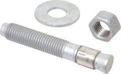 Made in USA - 3/4" Diam, 3/4" Drill, 4-3/4" OAL, 1-5/8" Min Embedment Wedge Expansion Concrete Anchor - Grade 5 Steel, Galvanized Finish, Hex Nut Head, Hex Drive, 2-7/8" Thread Length - Makers Industrial Supply