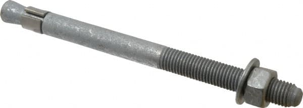 Made in USA - 3/4" Diam, 3/4" Drill, 10" OAL, 1-1/2" Min Embedment Wedge Expansion Concrete Anchor - Grade 5 Steel, Galvanized Finish, Hex Nut Head, Hex Drive, 4" Thread Length - Makers Industrial Supply