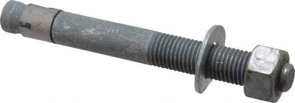 Made in USA - 1" Diam, 1" Drill, 9" OAL, 1-1/8" Min Embedment Wedge Expansion Concrete Anchor - Grade 5 Steel, Galvanized Finish, Hex Nut Head, Hex Drive, 4" Thread Length - Makers Industrial Supply