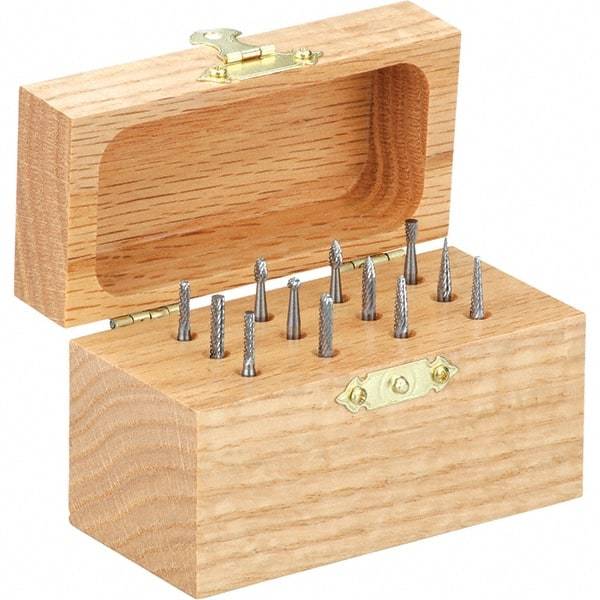 Made in USA - 12 Piece, 1/4" Shank Burr Set - Tungsten Carbide - Makers Industrial Supply