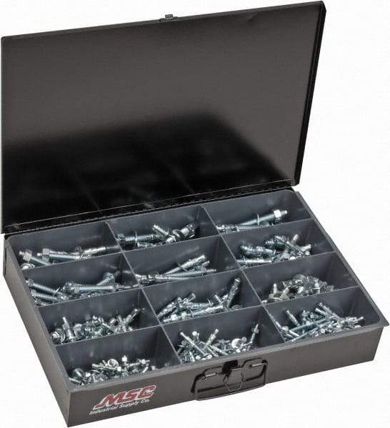 Value Collection - 290 Piece, 1/4 to 1/2" Screw, Steel Anchor Assortment - Zinc Plated, 1-3/4 to 5-1/2" Long - Makers Industrial Supply