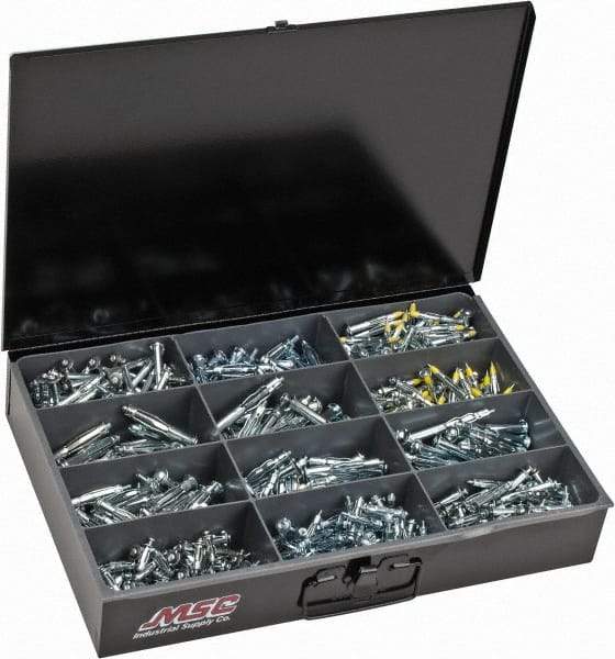 Value Collection - 684 Piece, 1/8 to 1/4" Screw, Steel Anchor Assortment - Zinc Plated - Makers Industrial Supply