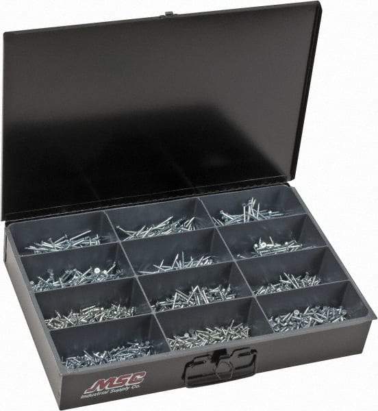 Value Collection - 1,640 Piece, #6x5/8 to #8x3, Steel Wood Screw Assortment - Flat Head, Phillips Drive, 5/8 to 3" Long, Zinc-Plated Finish - Makers Industrial Supply