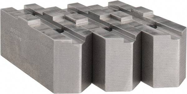 Abbott Workholding Products - 10" & Up Chuck Capacity, Tongue & Groove Attachment, Square Soft Lathe Chuck Jaw - 3 Jaws, Steel, 2-1/8" Btw Mount Hole Ctrs, 4-1/2" Long x 1-1/2" Wide x 2" High, 1/2" Groove, 1/2" Fastener - Makers Industrial Supply