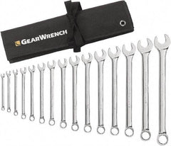 GearWrench - 15 Piece, 5/16" to 1-1/4", 12 Point Combination Wrench Set - Inch Measurement Standard, Chrome Finish, Comes in Roll - Makers Industrial Supply