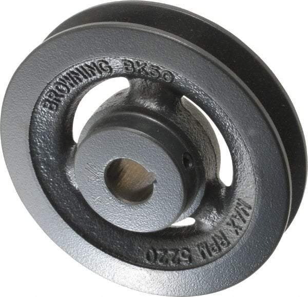 Browning - 3/4" Bore, 1-5/32 Long, 5" Outside Diam, Finished Bore Single Groove V Belt Sheave - 7/8" Wide, 4.4 Belt Pitch B, 4" Pitch Diam of 4L Belt - Makers Industrial Supply