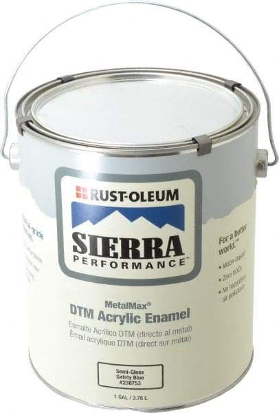 Rust-Oleum - 1 Gal Safety Blue Semi Gloss Finish Acrylic Enamel Paint - Interior/Exterior, Direct to Metal, <0 gL VOC Compliance - Makers Industrial Supply