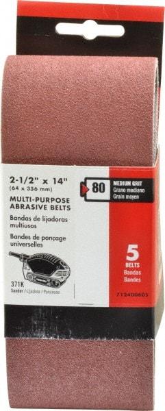 Porter-Cable - 2-1/2" Wide x 14" OAL, 80 Grit, Aluminum Oxide Abrasive Belt - Aluminum Oxide, Medium, Coated, X Weighted Cloth Backing - Makers Industrial Supply