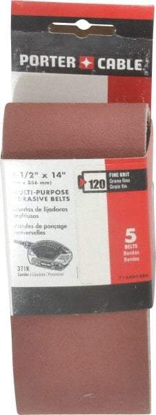 Porter-Cable - 2-1/2" Wide x 14" OAL, 120 Grit, Aluminum Oxide Abrasive Belt - Aluminum Oxide, Fine, Coated, X Weighted Cloth Backing - Makers Industrial Supply