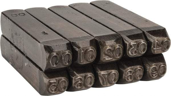 Made in USA - 10 Piece, 1/4" Character Steel Stamp Set - Double Digit Figures, Double Digits - Makers Industrial Supply