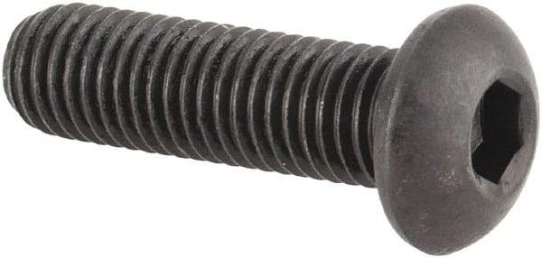 Made in USA - 1/4-28 UNF Hex Socket Drive, Button Screw - Alloy Steel, Black Oxide Finish, Fully Threaded, 7/8" Length Under Head - Makers Industrial Supply