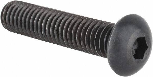 Made in USA - 3/8-16 UNC Hex Socket Drive, Button Screw - Alloy Steel, Black Oxide Finish, Fully Threaded, 1-3/4" Length Under Head - Makers Industrial Supply