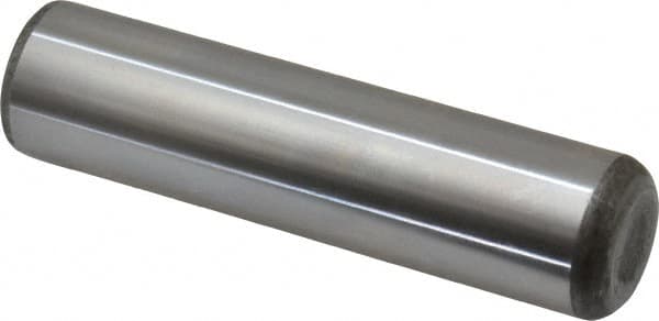 Made in USA - 1" Diam x 4" Pin Length Grade 8 Alloy Steel Standard Dowel Pin - Bright Finish, C 47-58 & C 60 (Surface) Hardness, 117,800 Lb (Single Shear), 235,600 Lb (Double Shear) Breaking Strength, 1 Beveled & 1 Rounded End - Makers Industrial Supply