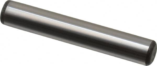 Made in USA - 3/8" Diam x 2-1/4" Pin Length Grade 8 Alloy Steel Standard Dowel Pin - Bright Finish, C 47-58 & C 60 (Surface) Hardness, 16,550 Lb (Single Shear), 33,100 Lb (Double Shear) Breaking Strength, 1 Beveled & 1 Rounded End - Makers Industrial Supply