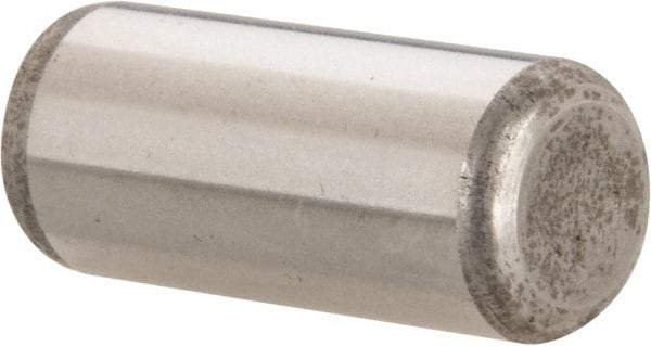 Made in USA - 7/16" Diam x 1" Pin Length Grade 8 Alloy Steel Standard Dowel Pin - Bright Finish, C 47-58 & C 60 (Surface) Hardness, 22,550 Lb (Single Shear), 45,100 Lb (Double Shear) Breaking Strength, 1 Beveled & 1 Rounded End - Makers Industrial Supply