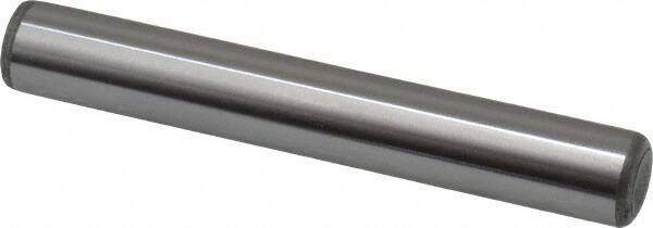 Made in USA - 7/16" Diam x 3" Pin Length Grade 8 Alloy Steel Standard Dowel Pin - Bright Finish, C 47-58 & C 60 (Surface) Hardness, 22,550 Lb (Single Shear), 45,100 Lb (Double Shear) Breaking Strength, 1 Beveled & 1 Rounded End - Makers Industrial Supply