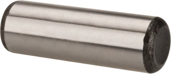 Made in USA - 1/2" Diam x 1-1/2" Pin Length Grade 8 Alloy Steel Standard Dowel Pin - Bright Finish, C 47-58 & C 60 (Surface) Hardness, 29,450 Lb (Single Shear), 58,900 Lb (Double Shear) Breaking Strength, 1 Beveled & 1 Rounded End - Makers Industrial Supply