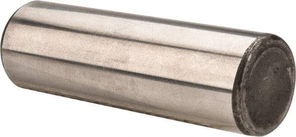 Made in USA - 5/8" Diam x 2" Pin Length Grade 8 Alloy Steel Standard Dowel Pin - Bright Finish, C 47-58 & C 60 (Surface) Hardness, 46,000 Lb (Single Shear), 92,000 Lb (Double Shear) Breaking Strength, 1 Beveled & 1 Rounded End - Makers Industrial Supply