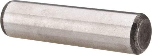 Made in USA - 5/8" Diam x 2-1/2" Pin Length Grade 8 Alloy Steel Standard Dowel Pin - Bright Finish, C 47-58 & C 60 (Surface) Hardness, 46,000 Lb (Single Shear), 92,000 Lb (Double Shear) Breaking Strength, 1 Beveled & 1 Rounded End - Makers Industrial Supply