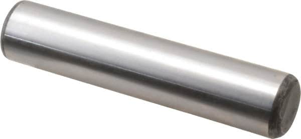 Made in USA - 3/4" Diam x 3-1/2" Pin Length Grade 8 Alloy Steel Standard Dowel Pin - Bright Finish, C 47-58 & C 60 (Surface) Hardness, 132,400 Lb (Double Shear), 66,200 Lb (Single Shear) Breaking Strength, 1 Beveled & 1 Rounded End - Makers Industrial Supply