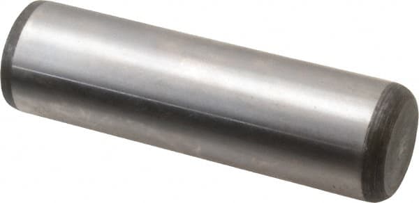 Made in USA - 7/8" Diam x 3" Pin Length Grade 8 Alloy Steel Standard Dowel Pin - Bright Finish, C 47-58 & C 60 (Surface) Hardness, 180,400 Lb (Double Shear), 90,200 Lb (Single Shear) Breaking Strength, 1 Beveled & 1 Rounded End - Makers Industrial Supply