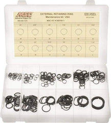 Made in USA - 300 Piece, 1/4 to 1-1/4", Steel, Snap External Retaining Ring Assortment - Includes Compartmented Case - Makers Industrial Supply