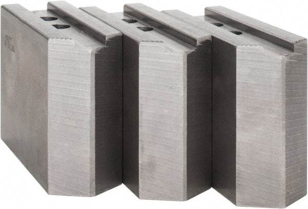 Abbott Workholding Products - 12" & Up Chuck Capacity, 1.5mm x 60° Serrated Attachment, Square Soft Lathe Chuck Jaw - 3 Jaws, Steel, 1.1811" Btw Mount Hole Ctrs, 5-1/2" Long x 2" Wide x 4" High, 0.8268" Groove, 0.6299" & 16mm Fastener - Makers Industrial Supply