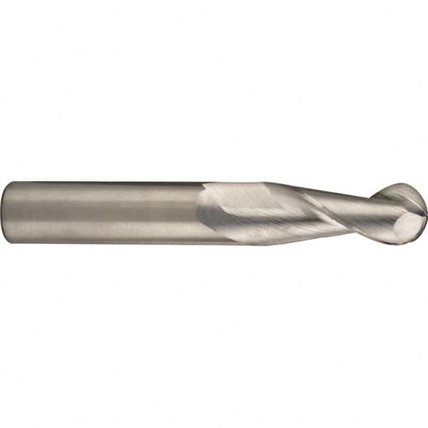 SGS - 14mm Diam, 26mm LOC, 2 Flute Solid Carbide Ball End Mill - Uncoated, Single End, 83mm OAL, 14mm Shank Diam, Spiral Flute - Makers Industrial Supply