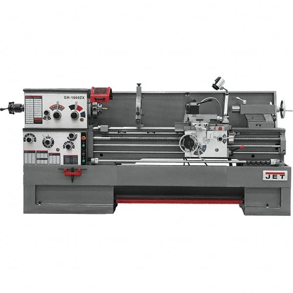 Jet - 16" Swing, 60" Between Centers, 230 Volt, Triple Phase Engine Lathe - 7MT Taper, 7-1/2 hp, 25 to 1,800 RPM, 3-1/8" Bore Diam, 40" Deep x 48" High x 116-1/2" Long - Makers Industrial Supply