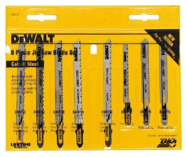 DeWALT - 8 Piece, 3" to 4" Long, 6 to 26 Teeth per Inch, Jig Saw Blade Set - T-Shank - Makers Industrial Supply