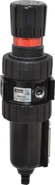 Parker - 1/2" NPT Port Intermediate 1 Piece Filter/Regulator FRL Unit - Metal Bowl, 61 SCFM, 250 Max psi, 10.38" High, Manual Drain - Makers Industrial Supply