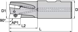 Kennametal - 1-1/4" Cut Diam, 14.48mm Max Depth of Cut, 144.45mm OAL, Indexable Square Shoulder End Mill - EC14.., EP14.. Inserts, CAT 40 Taper Shank, 0° Lead Angle, Through Coolant - Makers Industrial Supply