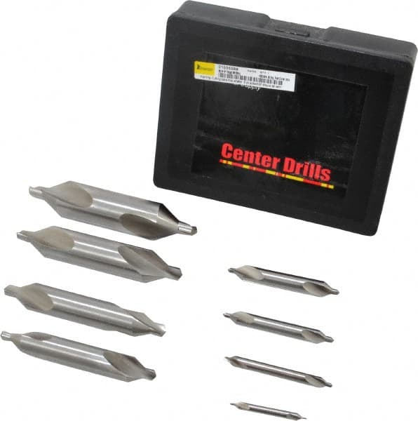 Interstate - 8 Piece, #1 to 8, Plain Edge, High Speed Steel Combo Drill & Countersink Set - 60° Incl Angle, Double End - Makers Industrial Supply