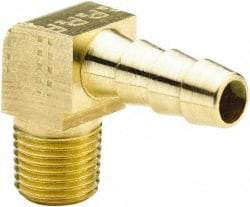 Parker - 1/8 NPTF Thread Hose Barb x Male NPT 90° Elbow - 1/4" ID Hose, Brass - Makers Industrial Supply