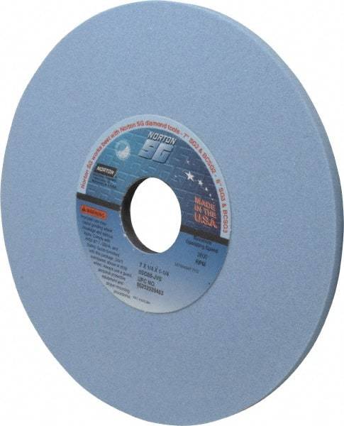 Norton - 7" Diam x 1-1/4" Hole x 1/4" Thick, J Hardness, 80 Grit Surface Grinding Wheel - Ceramic, Type 1, Medium Grade, 3,600 Max RPM, Vitrified Bond, No Recess - Makers Industrial Supply